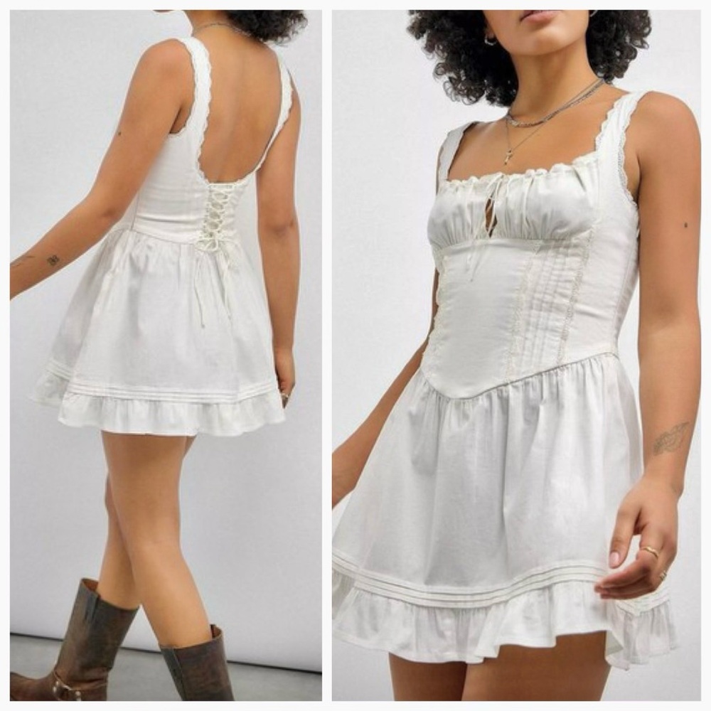 Urban Outfitters White Gabriette Drop Waist Mini Dress